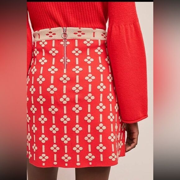 NWT Anthropologie Maeve quant mini a line orange geo print skirt knit XS - Picture 2 of 9
